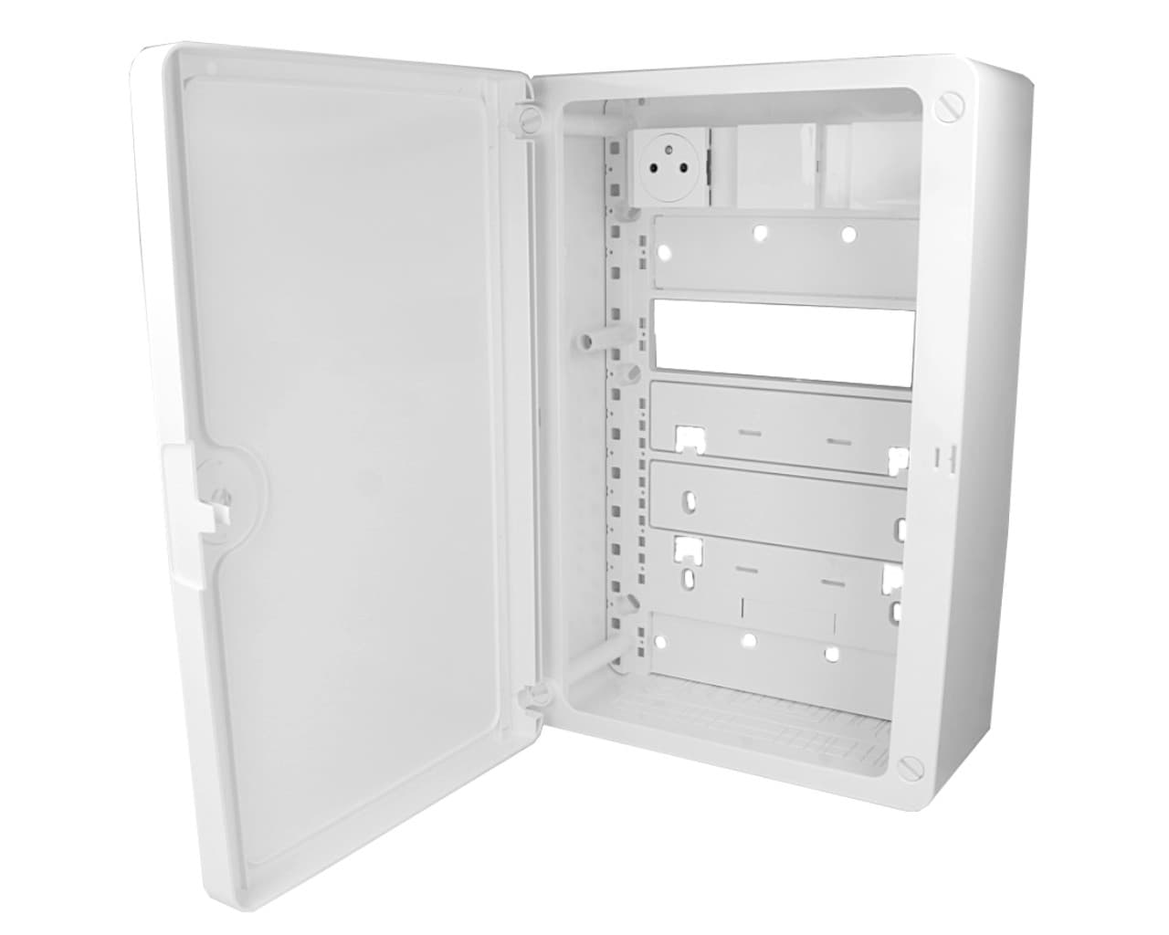 Zone attenante coffret de communication avec coiffe et porte